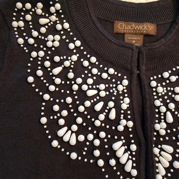 Chadwick classic Cardigan black beaded sweater size Medium,  long sleeve - Picture 4 of 10